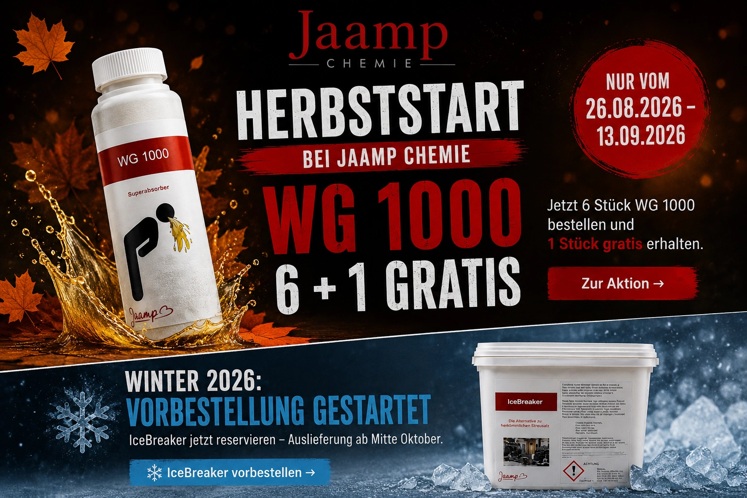Herbststart bei Jaamp Chemie – WG 1000 6+1 gratis und IceBreaker Wintervorbestellung